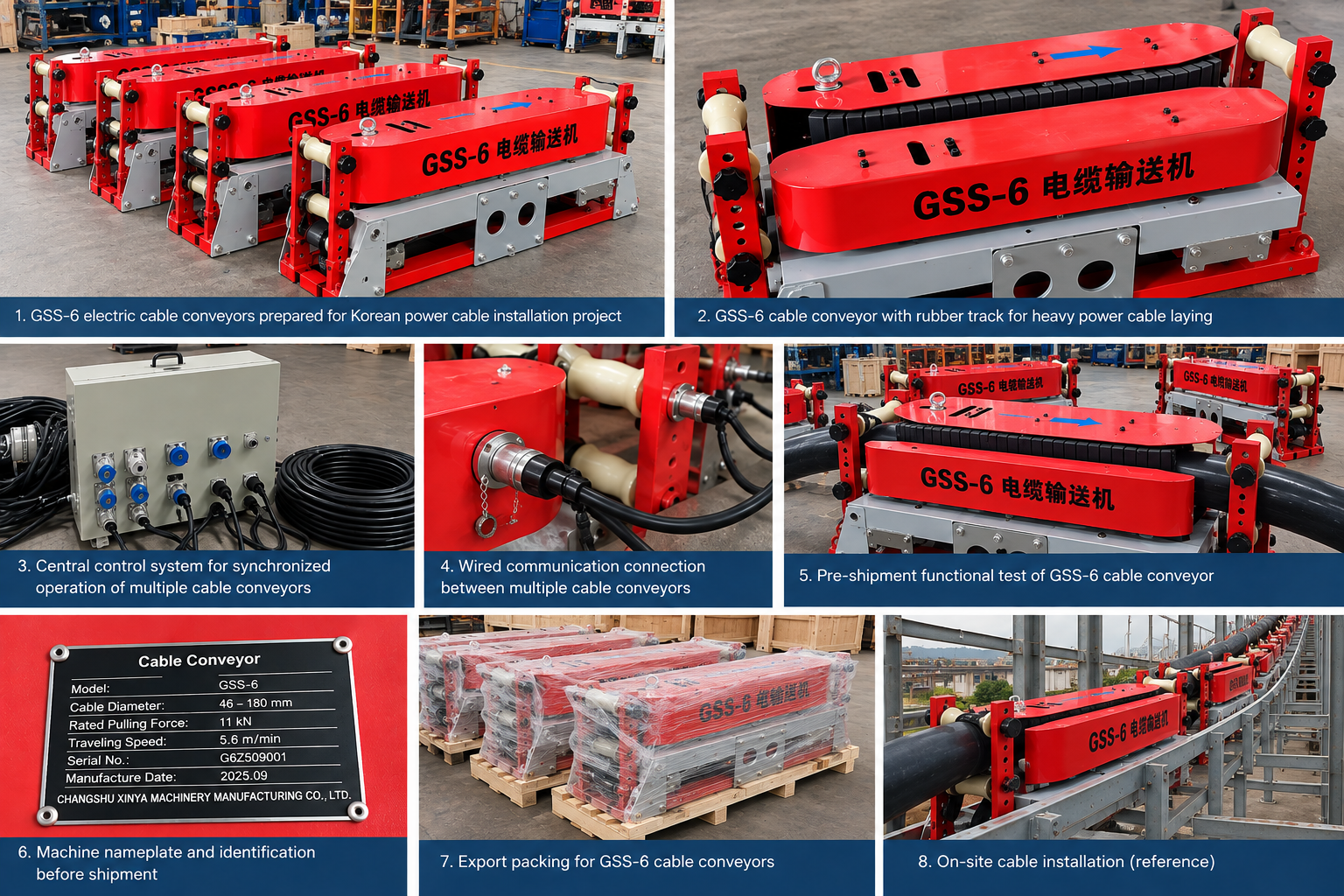 Blog perusahaan terbaru tentang Konveyor Kabel GSS-6 yang Disesuaikan dengan Gaya Tarik ≥11kN untuk Proyek Kabel Daya Korea