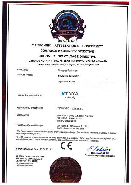 Cina Changshu Xinya Machinery Manufacturing Co., Ltd. Sertifikasi
